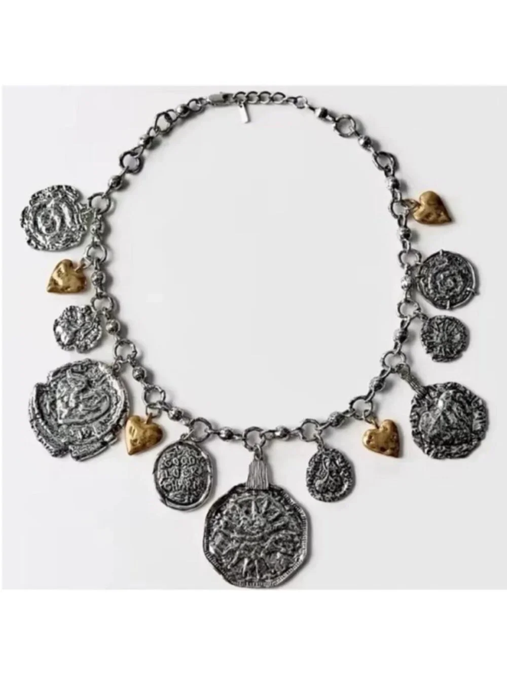 New! Zara Mixed Metal Hammered Coin Statement Necklace (3008) NWOT